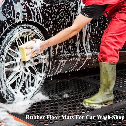 Rubber Floor Door Mats Outdoor Entrance Commercial Restaurant Kitchen Anti Fatigue Rubber Drainage Mat New Non Slip Bar Floor Mat for Garage Use Black 36inch x 60inch from SallyMall - size: 60"L x 36"W x 0.4"Th