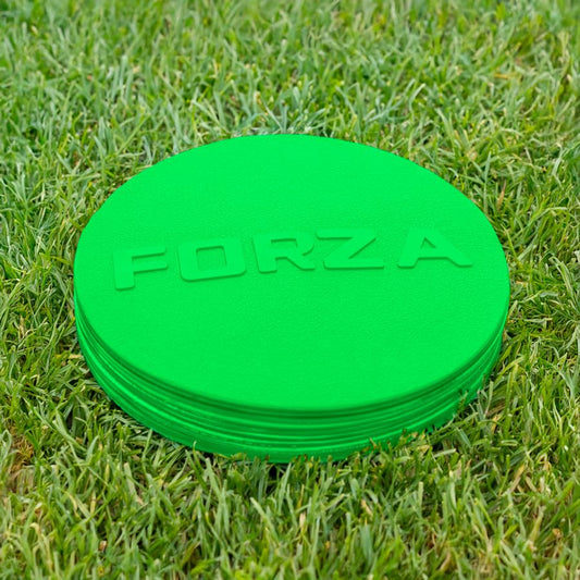 FORZA Flat Disc Markers | Brightly Colored Training Markers for Soccer & Outdoor Play – Available in Mini (Set of 20) or Standard (Set of 10) - color: Green, style: Mini (3.5in)