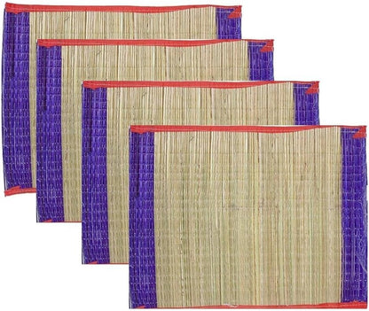 Handmade Natural Kusha Grass Pooja Aasan - Traditional Sitting Mat for Puja, Meditation & Temple - Eco-Friendly Floor Chatai with Woven Border (Pack of 4)