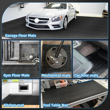 3mm Diamond-Plate Rubber Flooring Roll - Easy to Cut Waterproof Anti-Slip Mat, Heavy Duty Floor Protection for Garage, Gym, Stable, Basement, Kennel, 4' x 14' - size: 4 ft x 14 ft x 0.1 in
