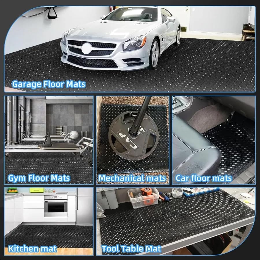 3mm Diamond-Plate Rubber Flooring Roll - Easy to Cut Waterproof Anti-Slip Mat, Heavy Duty Floor Protection for Garage, Gym, Stable, Basement, Kennel, 4' x 6' - size: 4 ft x 6 ft x 0.1 in