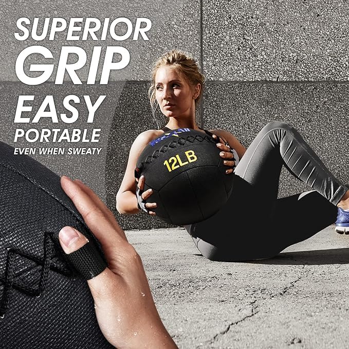 Yes4All Wall Ball, Soft Leather Weighted Iron Sand Ball for Dynamic Multifunctional Exercise, 6 LB - 30 LB - color: A. Black, style: A. 6LB
