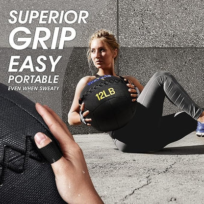 Yes4All Wall Ball, Soft Leather Weighted Iron Sand Ball for Dynamic Multifunctional Exercise, 6 LB - 30 LB - color: A. Black, style: A. 6LB