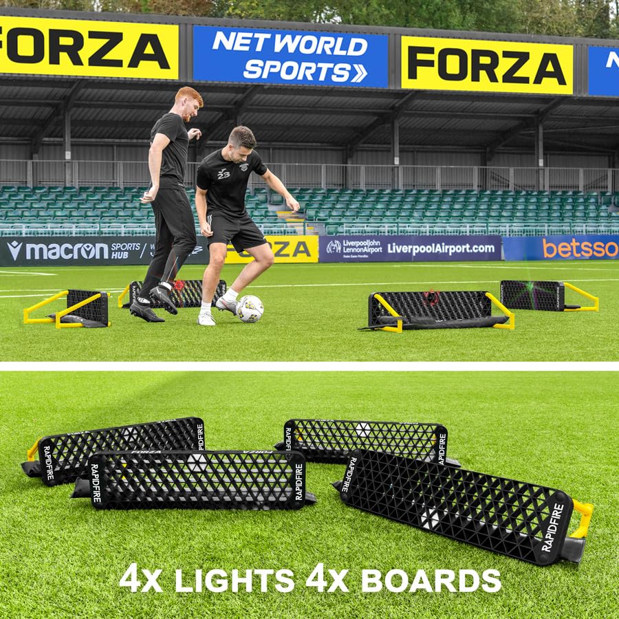 FORZA METIS x RapidFire Interactive Wave Rebound Boards | Reaction Soccer Training Equipment with App-Enabled Lights - Improve Speed, Agility, and Ball Control - size: XL (46In x 12.5In), style: 4x Lights & 4x Boards