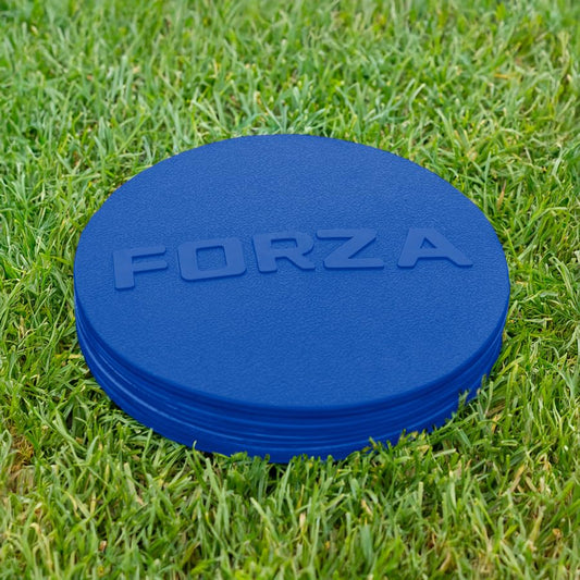 FORZA Flat Disc Markers | Brightly Colored Training Markers for Soccer & Outdoor Play – Available in Mini (Set of 20) or Standard (Set of 10) - color: Blue, style: Mini (3.5in)