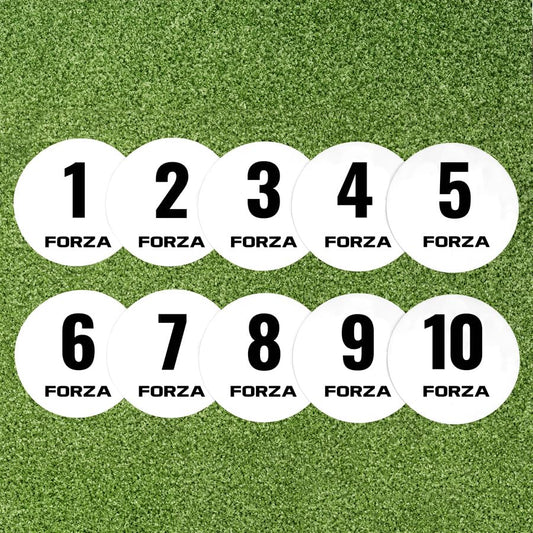 FORZA Numbered Flat Disc Markers [Set of 10] | Non-Slip Training Discs for Soccer, Footbal,l Basketball & Speed Agility Drills | High Visibility, Indoor & Outdoor Coaching Equipment - color: White