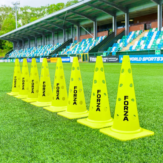 FORZA 20in Training Cones | Adjustable Hurdle System for Customizable Drills | Available in 4 Fluorescent Colors - color: Fluro Yellow, size: Pack of 8, style: Without Agility Poles