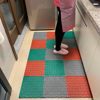 SOUJOY 12 Pieces Modular Interlocking Cushion, 11.6" x 11.6" Rubber Floor Tiles with Holes, Non-Slip Splicing Drainage Mat for Pool Shower Bathroom Kitchen Patio Balcony Yard Pet Area